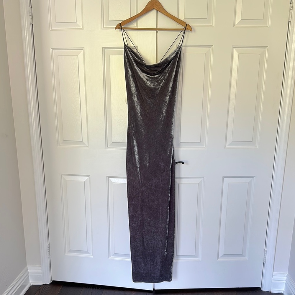 NWT Elegant Rachel Zoe Gray Velvet Evening Dress Open Back, size 6